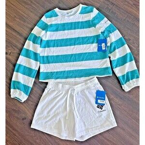 Columbia Women’s Sweatshirt & Shorts Lounge set 2 pieces  aqua green/white XL